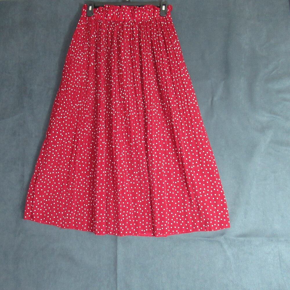 Exlura Skirt Women Medium Red Polka Dot Pleated Midi Swing Secretary Modest Geek